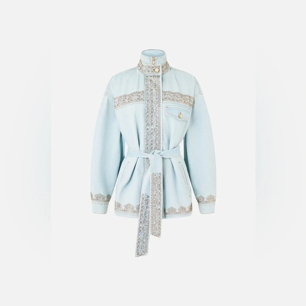 $1000 Camilla Jacket Light Blue Size S Alika Istanbul Alchemy High Neck Cotton - Picture 3 of 8